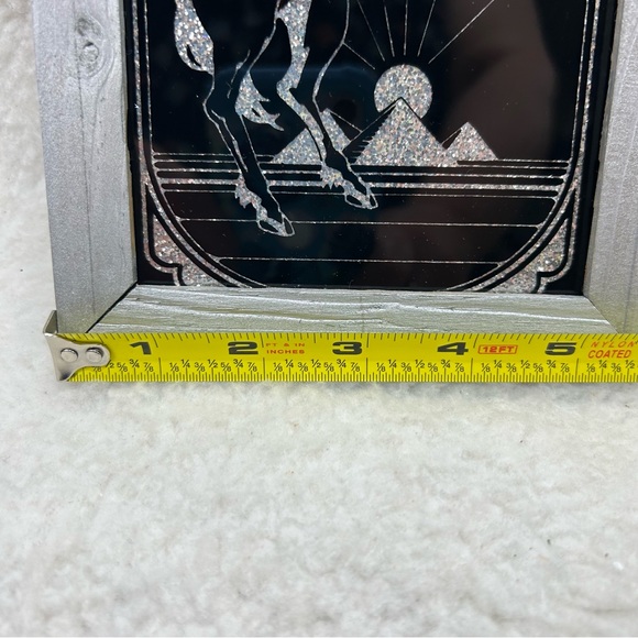 Painted glass vtg Lee Sales 1987 Unicorn black glitter silver 6" x 9" - Picture 7 of 10